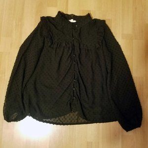 Tea N Rose Long Sleeve black Blouse with ruffles